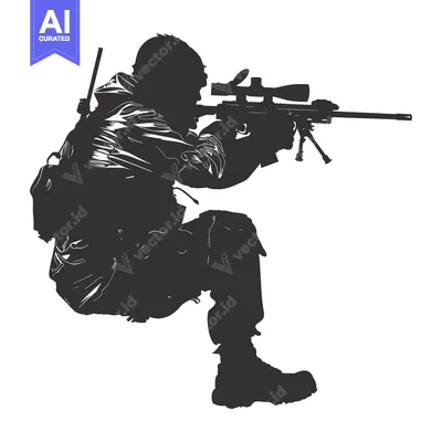 Aset premium populer: Silhouette of a Soldier Aiming a Sniper Rifle