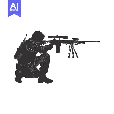 Aset desain premium: Silhouette of a Soldier Aiming a Sniper Rifle