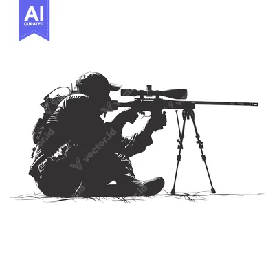 Aset premium populer: Silhouette of a Sniper Aiming with a Rifle and Scope