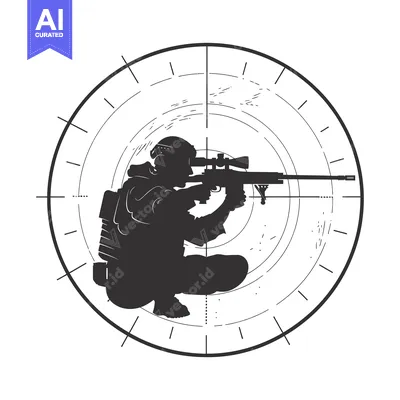 Aset desain premium: Silhouette of a Sniper Aiming with Scope in a Target Sight