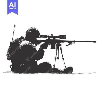 Aset premium populer: Silhouette of a soldier aiming a sniper rifle with a scope