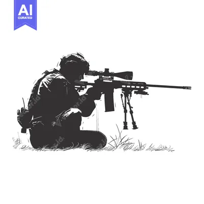 Aset desain premium: Silhouette of a soldier aiming a sniper rifle