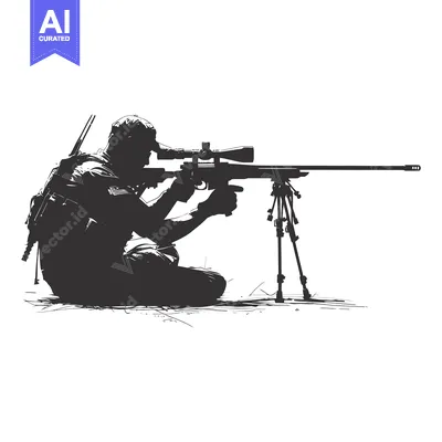 Premium design asset: Silhouette of a Soldier Aiming a Sniper Rifle