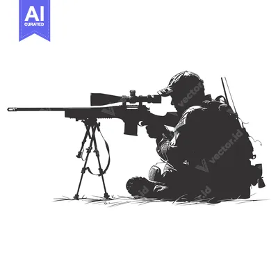 Premium design asset: Silhouette of a Sniper Aiming a Rifle with Scope
