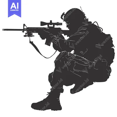 Premium design asset: Silhouette of a Soldier Aiming a Rifle with Scope