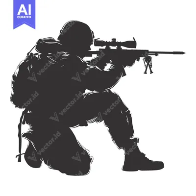 Premium design asset: Silhouette of a Soldier Kneeling with a Sniper Rifle