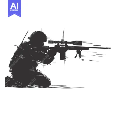 Aset desain premium: Silhouette of a Soldier Aiming a Sniper Rifle