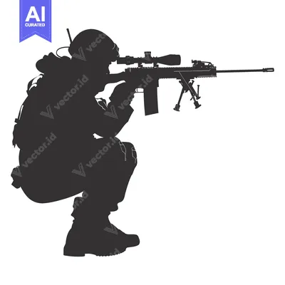 Aset premium populer: Silhouette of a Soldier Aiming a Sniper Rifle