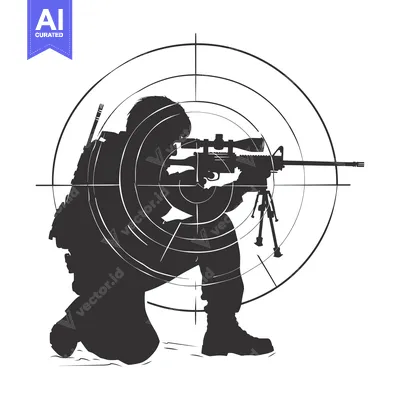 Premium design asset: Silhouette of a Sniper Aiming with a Rifle Through a Scope