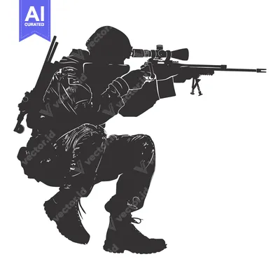 Silhouette of a Soldier Aiming a Sniper Rifle