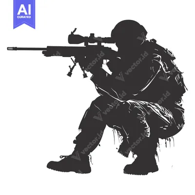 Aset desain premium: Silhouette of a soldier aiming with a sniper rifle