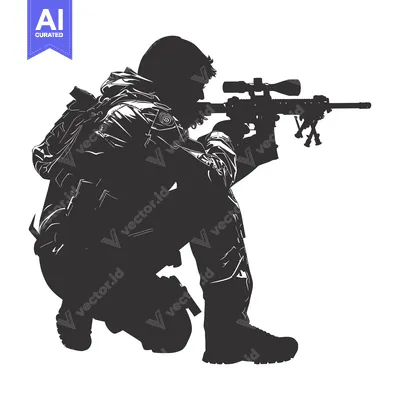 Aset premium populer: Silhouette of a soldier aiming with a rifle