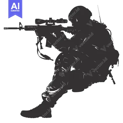 Aset desain premium: Silhouette of a Soldier Aiming with a Rifle