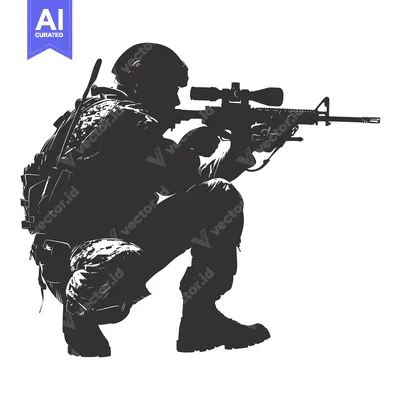 Premium design asset: Silhouette of a Soldier Aiming a Rifle with a Scope