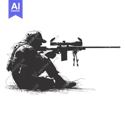 Premium design asset: Silhouette of a Sniper Aiming a Rifle with a Scope
