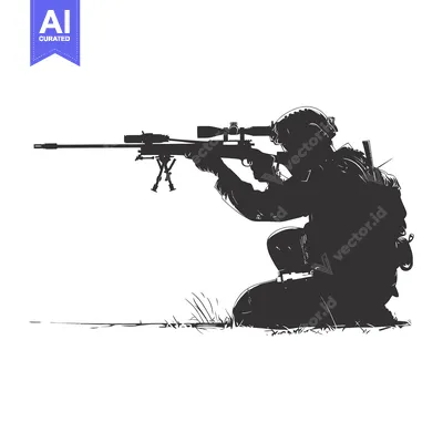 Aset desain premium: Silhouette of a Sniper Aiming with a Scope
