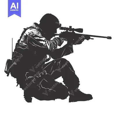 Aset desain premium: Silhouette of a Soldier Aiming a Sniper Rifle