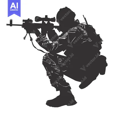 Aset premium populer: Silhouette of a Soldier Aiming a Sniper Rifle