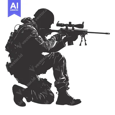 Popular premium asset: Silhouette of a soldier kneeling and holding a sniper rifle