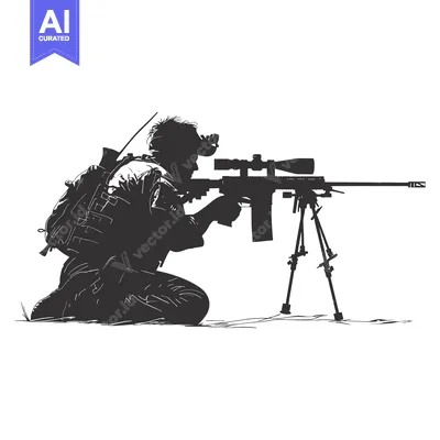 Aset desain premium: A Silhouette of a Soldier Aiming a Sniper Rifle