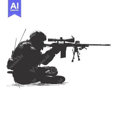 Popular premium asset: Silhouetted Sniper Aiming a Rifle with Scope