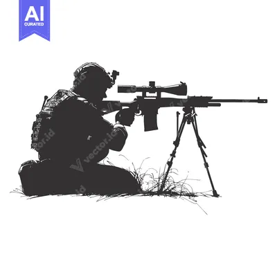 Aset desain premium: Silhouette of a Soldier Aiming a Sniper Rifle
