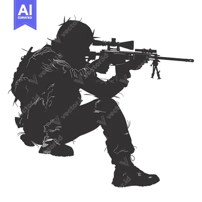 Premium design asset: Silhouetted Sniper Soldier Aiming Rifle with Scope