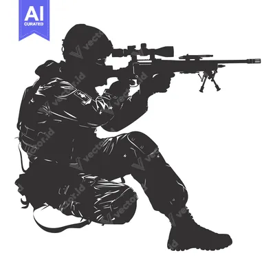 Aset premium populer: Silhouette of a Soldier Aiming a Sniper Rifle