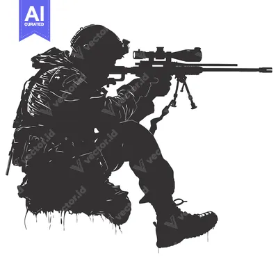 Aset premium populer: Silhouette of a Soldier Aiming a Sniper Rifle