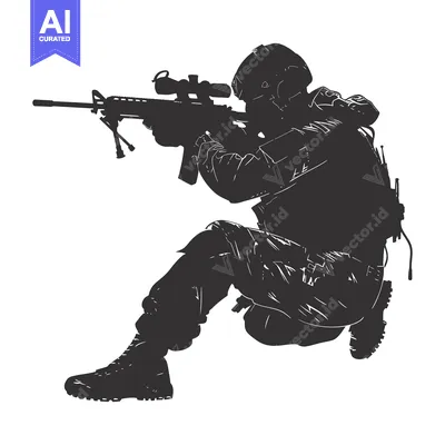 Aset desain premium: Silhouette of a Soldier Aiming a Rifle