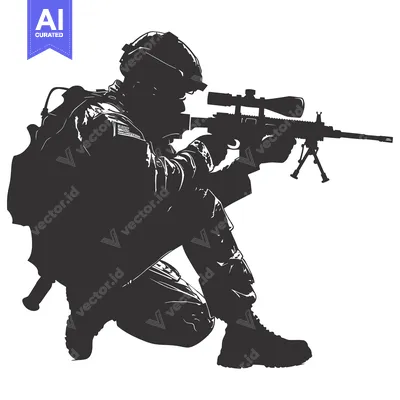 Aset desain premium: Silhouette of a Soldier Aiming a Sniper Rifle