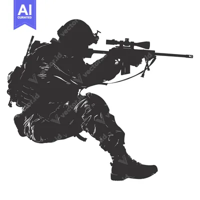 Aset premium populer: Silhouette of a Soldier Aiming a Sniper Rifle