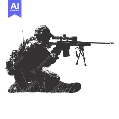 Aset premium populer: Silhouetted Sniper with Rifle and Scope in Firing Position