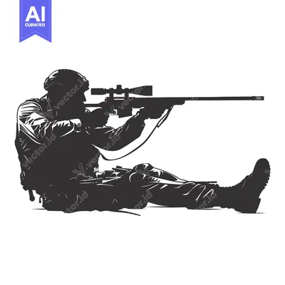 Aset desain premium: Silhouette of a Soldier Aiming a Sniper Rifle