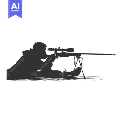 Aset desain premium: Silhouette of a Sniper Aiming a Rifle with Scope