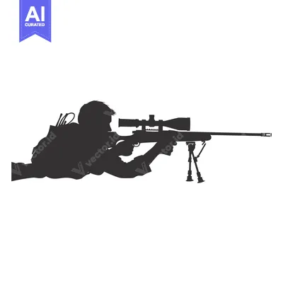 Silhouette of a Sniper Aiming a Rifle with a Scope