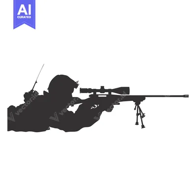 Aset desain premium: Silhouette of a Sniper Holding a Rifle with a Scope