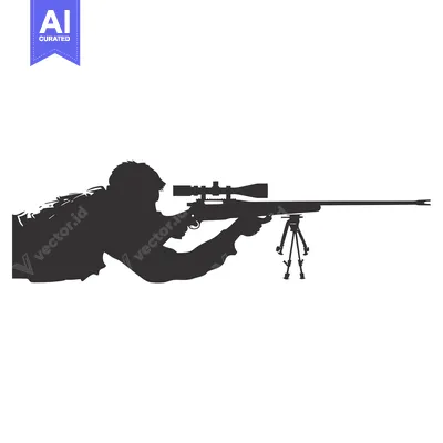 Premium design asset: Silhouette of a Person Aiming a Sniper Rifle with Scope