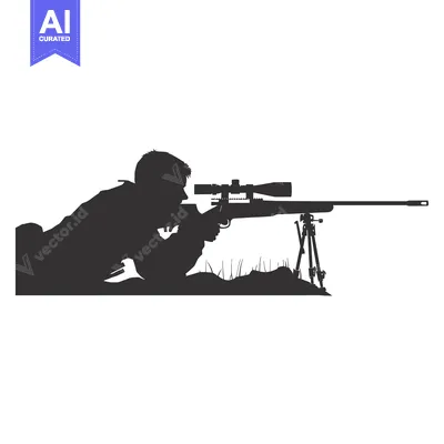 Aset desain premium: Silhouette of a Sniper Aiming with a Rifle on a Tripod