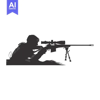 Aset premium populer: Silhouette of a Sniper Aiming a Rifle with a Scope