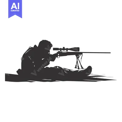 Silhouette of a Sniper Aiming a Rifle