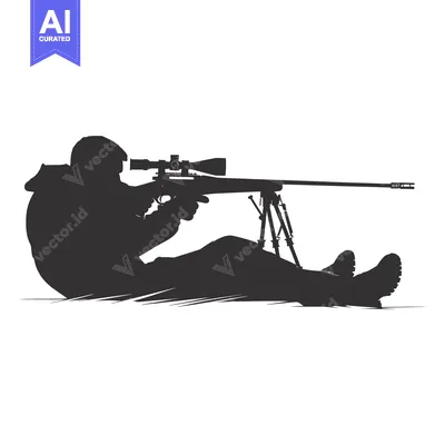 Silhouette of a Sniper Aiming with a Rifle