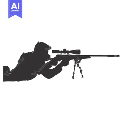 Aset desain premium: Silhouette of a Soldier Aiming a Sniper Rifle with a Scope