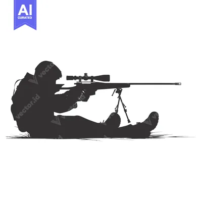 Aset premium populer: Silhouette of a Sniper Aiming with a Rifle