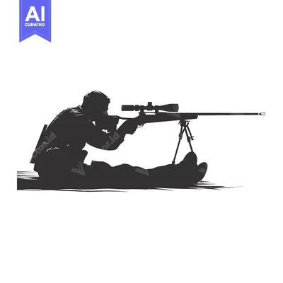 Premium design asset: Silhouette of a Sniper Aiming with a Rifle