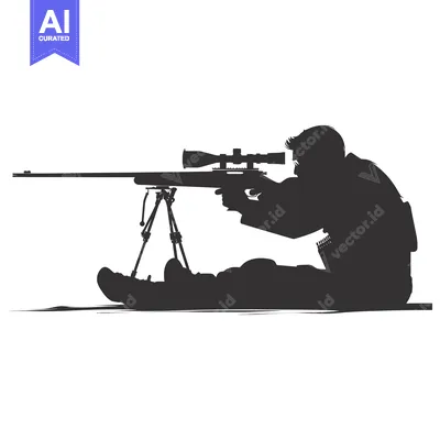 Silhouette of a Sniper Aiming a Rifle with Scope