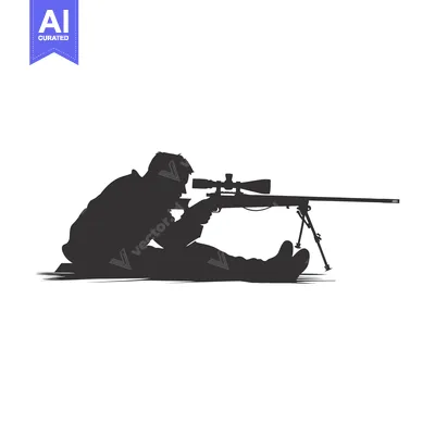 Aset premium populer: Silhouette of a Sniper Aiming with a Rifle