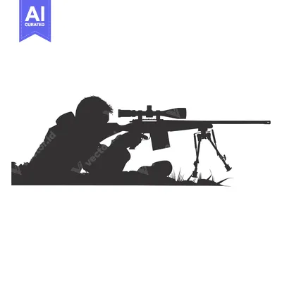 Premium design asset: Silhouette of a Sniper Aiming a Rifle with Scope