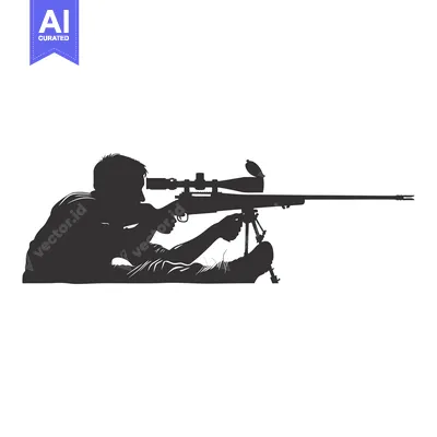 Silhouette of a Sniper Aiming with a Rifle