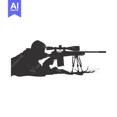 Premium design asset: Silhouette of a Sniper Aiming a Rifle with Scope